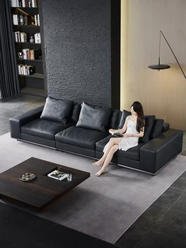 Лесен луксозен кожен диван XK в италиански стил за големи апартамента, голям плосък разтегателен Villa Lawrence