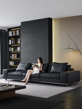 Лесен луксозен кожен диван XK в италиански стил за големи апартамента, голям плосък разтегателен Villa Lawrence