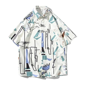 Летни мъжки ризи 2023, хавайски ризи за дрехи, блузи с модерен принтом, мъжки ежедневни блузи Оверсайз, плажно облекло Camisa Y63