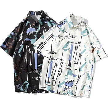 Летни мъжки ризи 2023, хавайски ризи за дрехи, блузи с модерен принтом, мъжки ежедневни блузи Оверсайз, плажно облекло Camisa Y63