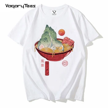 лятна нов кратко мъжки ежедневни забавна тениска в стил харадзюку в японския аниме, дизайн на хранене, Ramen, пейзаж, тениска, за мъже градинска унисекс облекло