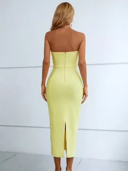 Лятното Модно Дамско Секси бандажное рокля Midi без презрамки с отворен гръб и накъдрен жълт цвят 2022, елегантна вечерна рокля за парти в клуб