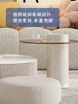 Масичка за кафе с каменна печка в кремовом стил, Уютна всекидневна, Малък апартамент, Модерен минималистичен Творчески чай маса, кръгла скрито хранилище