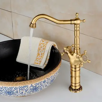 Мивка за мивки, мивка в европейски стил, меден смесител за топла и студена вода в банята, античен ретро кран, плюс висок мивка AQ-525