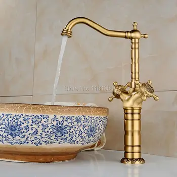 Мивка за мивки, мивка в европейски стил, меден смесител за топла и студена вода в банята, античен ретро кран, плюс висок мивка AQ-525