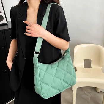 Модерен Дамски решетчатая однотонная мътна чанта през рамо, чанти-чанти, ежедневни Мека стеганая чанта през рамо за момичета, Голяма Чанта, Чанти