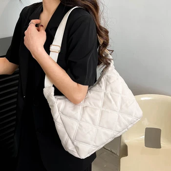 Модерен Дамски решетчатая однотонная мътна чанта през рамо, чанти-чанти, ежедневни Мека стеганая чанта през рамо за момичета, Голяма Чанта, Чанти