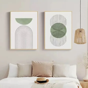 Модерна проста скандинавско абстрактна черно-бяла линия, зелени картини, картина на стената, печат, платно, картини, декорация, домашен рисувани