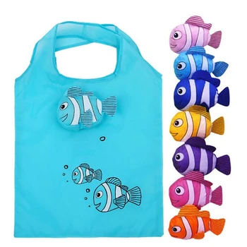 Мультяшная сладка рибка-клоун, сгъваема чанта за съхранение, портативна найлонова чанта с голям капацитет, сгъваема чанта-тоут, множество чанта за пазаруване