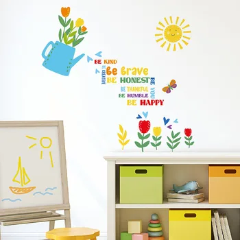 Мультяшные цветни стикери за стена с Цветя, Цветна градина, слънчеви Стикери за стена, vinyl стая за деца, декорация на стените в детската стая, подарък за момичета
