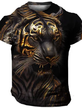 Мъжка тениска с изображение на животно, върхове с тигър, 3D принт, улични ежедневни дизайнерски реколта тениски големи размери с къс ръкав