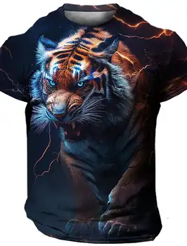 Мъжка тениска с изображение на животно, върхове с тигър, 3D принт, улични ежедневни дизайнерски реколта тениски големи размери с къс ръкав