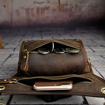 Мъжки богат на функции дизайнерска чанта-месинджър от масло-восък на кожата, поясная чанта за пътуване, поясная чанта за краката, мъжки чанти 211-4