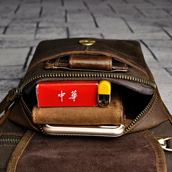 Мъжки богат на функции дизайнерска чанта-месинджър от масло-восък на кожата, поясная чанта за пътуване, поясная чанта за краката, мъжки чанти 211-4