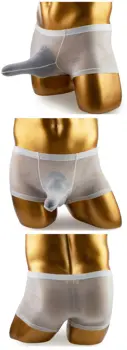 Мъжки боксови шорти от ледената коприна, Бикини, прозрачни пликчета с ръкави-пенисами, Бельо, мъжки секси тънък, дишащ жаккардовый канал с носа на слона
