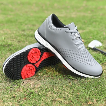 Мъжки обувки за голф, водоустойчив кожена спортни обувки за голфъри, маратонки за голф с бърза шнур, Жена удобни обувки за голф