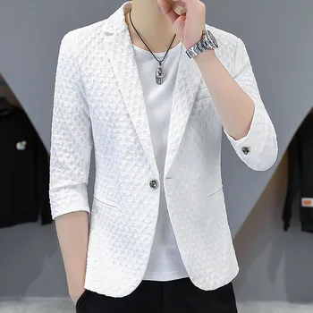 Нов летен костюм със средния ръкав, бутикови, ежедневни и красива корейска версия на мъжкия младежки приталенного костюм, официално палто Single West Top