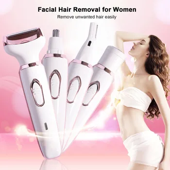 Нова електрическа епилация 4 в 1 за жените, тример за косми в носа, тример за вежди, бръснач за тяло, эпилятор за краката, ръцете, лицето, устните, тялото