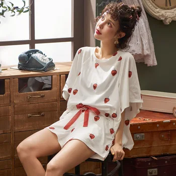 Пижамные комплекти за жени, по-големи Размери 3XL, свободни летни Панталонки с къс ръкав и принтом, Дишаща Домашни Дрехи за почивка, пижами в корейски стил, модни