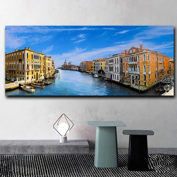Плакат с гледката на лодка във Венеция, платно, живопис, художествени плакати и щампи, Куадрос, стенни художествени картини за вашия интериор дневна