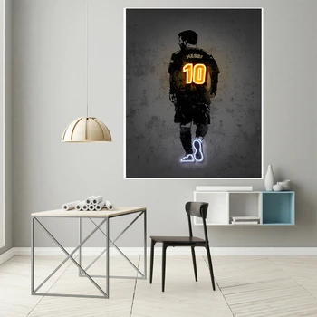 Плакат с футболната звезда, абстрактна неон стенни художествена картина за хола, декорация на дома, подарък за момчета, легенда на футбола, живопис върху платно