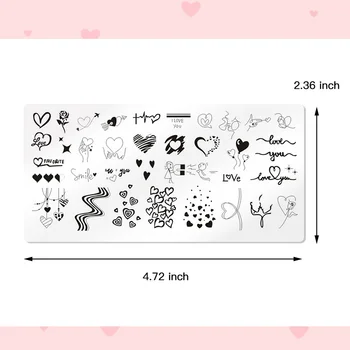Плоча за релеф на Свети Валентин с шарките на сърцето, Дъска за дизайн на ноктите, Шаблон за Дизайн на ноктите, шаблони за отпечатване, Плоча с изображение