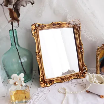 Правоъгълно голямо златно огледало CuteLife от скандинавски смола, ретро начало декор, стенно огледало, подвесное огледало за грим в спалнята