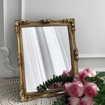 Правоъгълно голямо златно огледало CuteLife от скандинавски смола, ретро начало декор, стенно огледало, подвесное огледало за грим в спалнята
