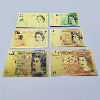 Пълен Набор от Банкноти от цветен златно фолио, банкноти лири на кралица Елизабет, фалшиви пари, банкнота в британски лири, подарък за събиране
