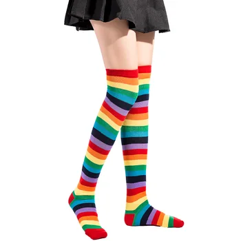 Пъстри шарени чорапи, дамски ежедневни чорапогащи над коляното за момичета, вечерни