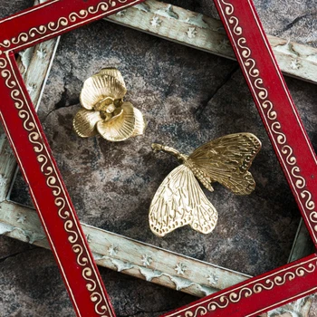 Ретро пеперуда/конче/orchid латунная дръжка чекмедже на шкафа Златен шкаф Дърпа медни дръжки за писалки мебелен шкаф