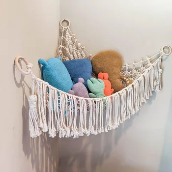 Ръчно Плетени памучни веревочная мрежа за играчки, хамак с чучелом животни, подвесная мрежа за домашни тераси, класни стаи