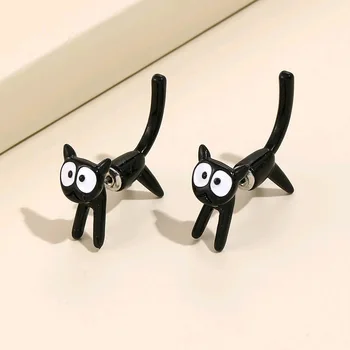 Сладки минималистичные обеци-розово с черно коте, творчески големи Очи, Котки, Украшения за уши на животни, подарък за приятелка на едро