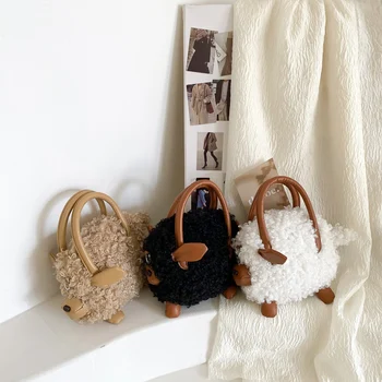 Сладки Плюшени Мини-Чанти от вълна от Овце във формата на Овце, на Новост на Зимата 2021, Дамски Дизайнерска Чанта От Изкуствена Кожа, Луксозна Марка Чанта На Рамото
