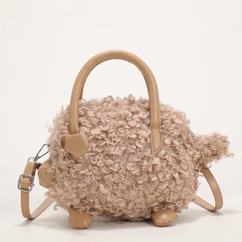 Сладки Плюшени Мини-Чанти от вълна от Овце във формата на Овце, на Новост на Зимата 2021, Дамски Дизайнерска Чанта От Изкуствена Кожа, Луксозна Марка Чанта На Рамото