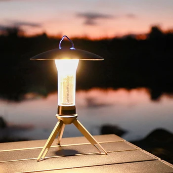 Уличен преносим фенер за къмпинг фенер за палатка с подвижен статив, USB Акумулаторна батерия led авариен лампа с висящи линия