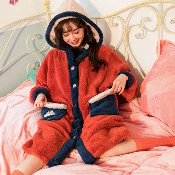 Утолщенное нощно облечи, есен-зима нов халат с дълъг ръкав, дамски фланелевая топло домашно облекло, свободна корея ежедневни пижами