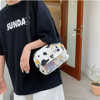 Холщовые студентски чанта през рамо за жени 2023, малка чанта за рамото с японски анимационни принтом, скъпа мода кавайная чанта-месинджър за телефон