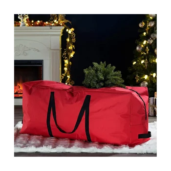Чанта от плат Оксфорд, Сгъваема Коледна декоративна чанта за съхранение на коледното съдове, червена Кръгла
