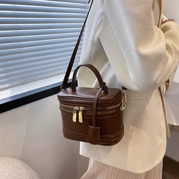 Чанта през рамо във формата на бъчва, дамски модни горната чанта, благородна квадратна чанта през рамо и портмонета, дамски скъпа чанта-клатч