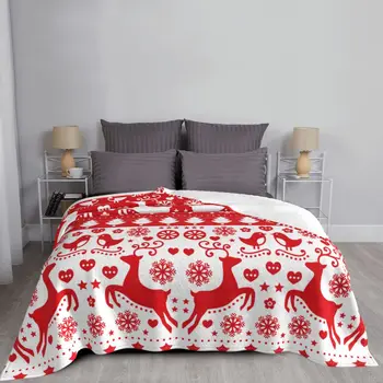 Червени одеяла с Коледен елен, нова година фланелевый пуловер с грозен дизайн, топли одеяла за покривки за легло на легло, есен/зима