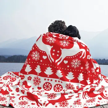 Червени одеяла с Коледен елен, нова година фланелевый пуловер с грозен дизайн, топли одеяла за покривки за легло на легло, есен/зима