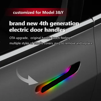 Електрическа врата копчето за кола Tesla Model 3 2018-2022 ОТА с електрически чувствителни на допир дръжки с цветна led осветление, Т8